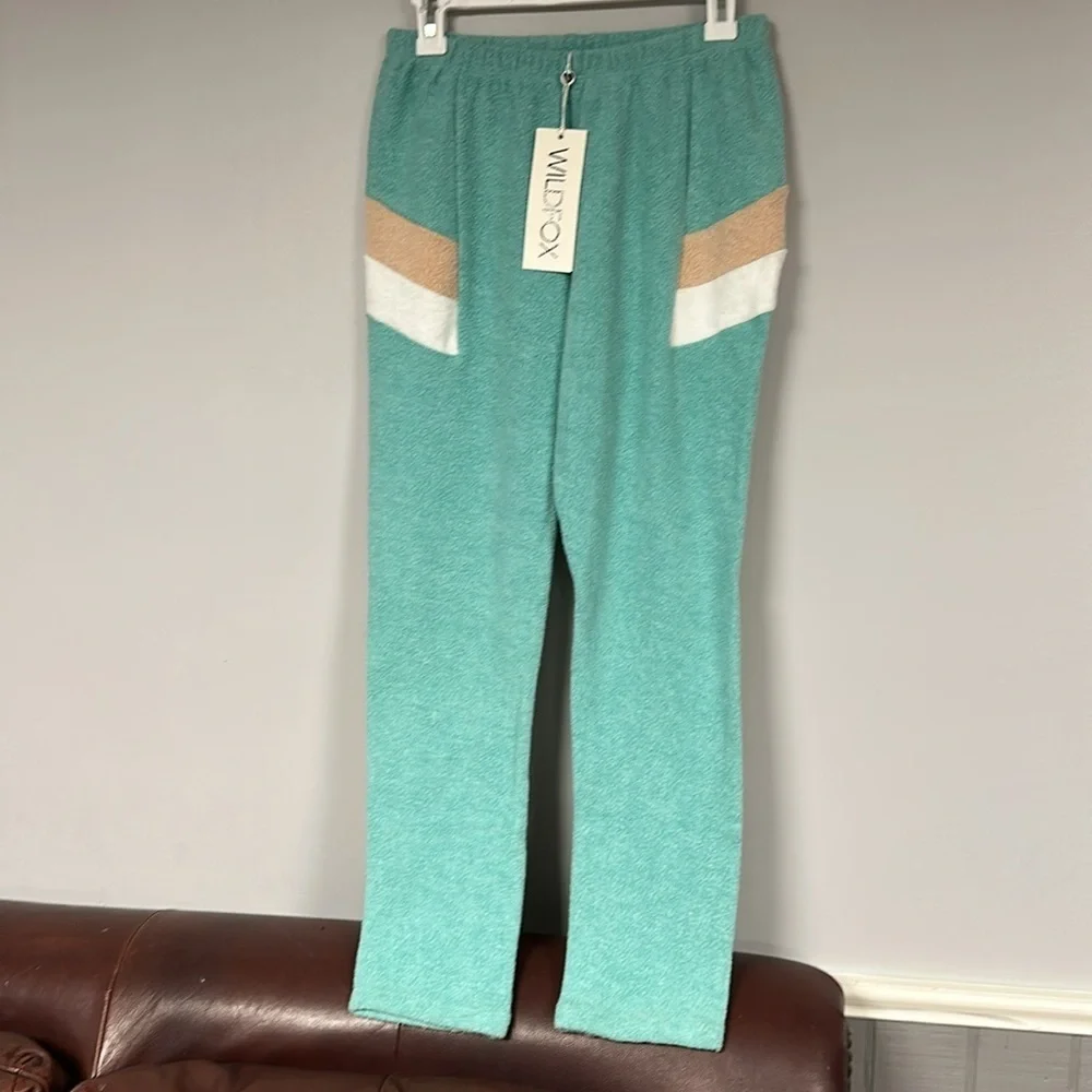 Wildfox Sport Stripe Knox Lounge Jogger Sweatpants in Trance Teal, S NWT! - Picture 1 of 8